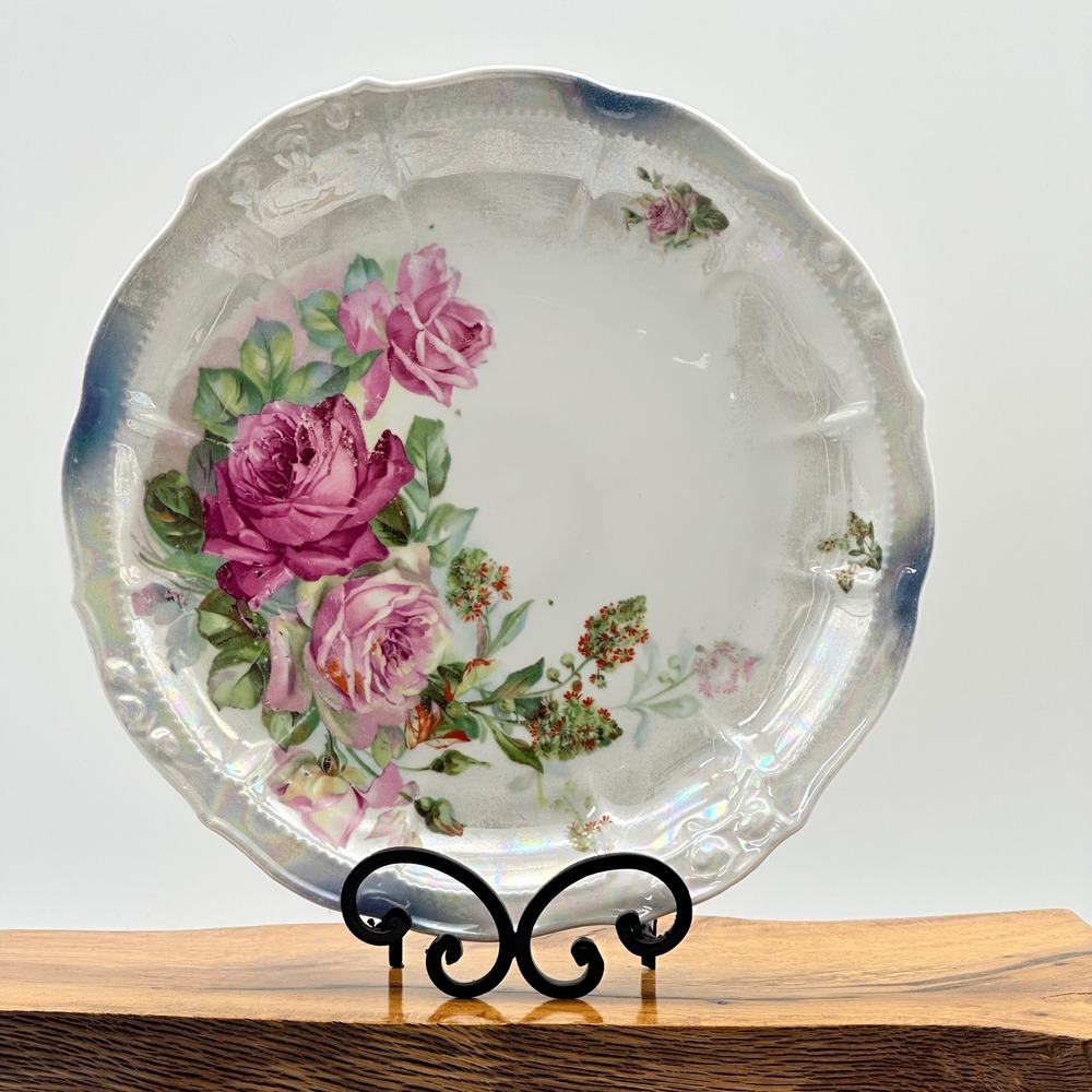 Antique Floral Shallow Bowl Marked Germany Blue & Pink - Bavarian China